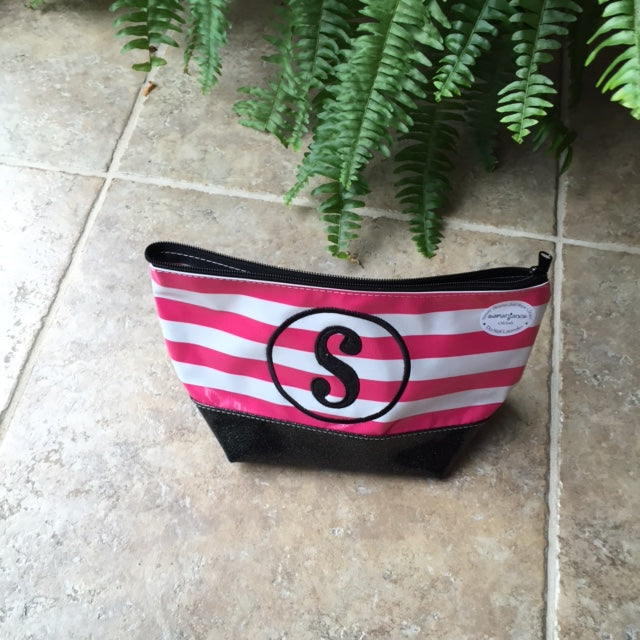 Pink Stripe Oilcloth Large Cosmetic Bag –