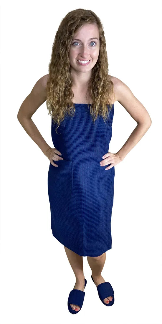 Navy Cotton Waffle Spa Wrap