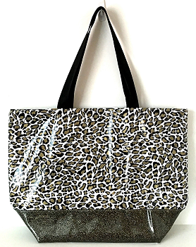 sarahjane oilcloth large glitter tote gold leopard with black/gold glitter bottom