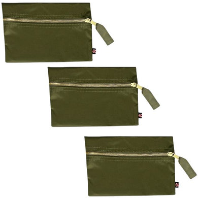Cosmo Bag -- Flat Zip Pouch Olive Nylon Brass