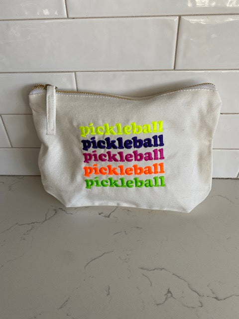 Pickleball Gusseted Zip Cosmetic Pouch with embroidered Pickleball saying