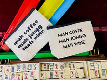 Mah Jongg Cosmetic 8" Gusseted Beige Pouch -MAH COFFEE MAH JONGG MAH WINE
