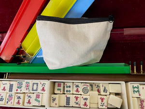 Mah Jongg Cosmetic Gusseted Beige Pouch -MAHJONGG WITH MAH GIRLS