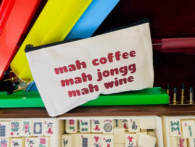 Mah Jongg Cosmetic Pencil Case Pouch MAH COFFEE MAH JONGG MAH WINE