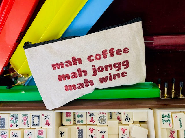 Mah Jongg Cosmetic Pencil Case Pouch MAH COFFEE MAH JONGG MAH WINE