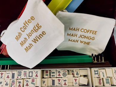 Mah Jongg Cosmetic Gusseted  Pouch -MAH COFFEE MAH JONGG MAH WINE