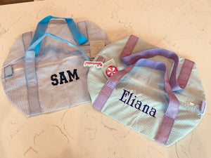 MINT Baby Blue Seersucker Medium Duffle