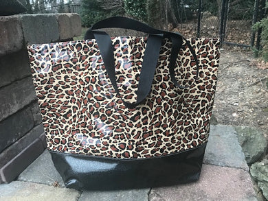 sarahjane oilcloth large glitter tote  leopard with black/gold glitter bottom