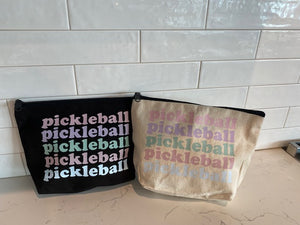 Pickleball Gusseted Zip Cosmetic Pouch canvas pastel pickleball