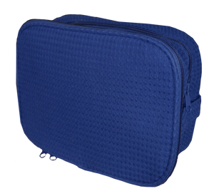 Waffle Jumbo Double Zipper Navy Cosmetic Bag