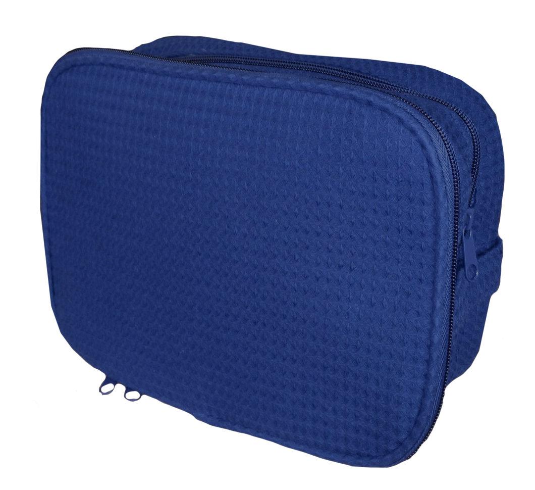 Waffle Jumbo Double Zipper Navy Cosmetic Bag