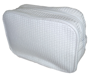 Waffle Jumbo Double Zipper White Cosmetic Bag