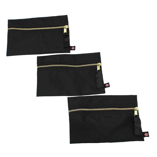 Cosmo Bag -- Flat Zip Pouch Black Nylon Brass