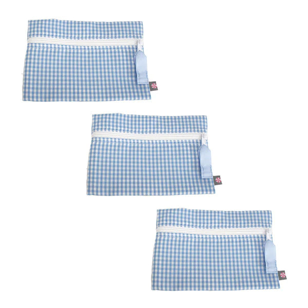 Cosmo Bag -- Flat Zip Pouch Blue Gingham