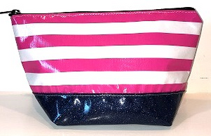 sarahjane ellie glitter cosmetic case pink stripe with blue glitter bottom