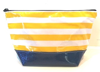 sarahjane ellie glitter cosmetic case yellow stripe with blue glitter bottom