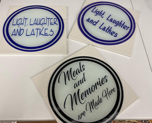 Copy of round glass cutting light, laughter, latkes thick font design
