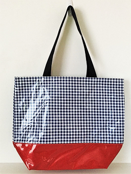 sarahjane oilcloth large glitter tote navy gingham with red glitter bottom