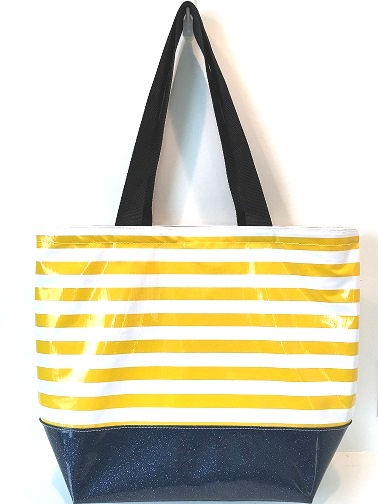 sarahjane oilcloth large glitter tote yellow stripe with blue