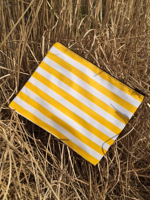 Sarah Jane Flat Zip Pouch Yellow  & White Stripe