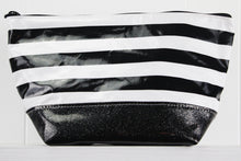 sarahjane ellie glitter cosmetic case black stripe with black glitter bottom