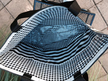 sarahjane oilcloth beach bag royal stripe with black glitter bottom
