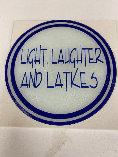 round glass cutting light, laughter, latkes thin font design