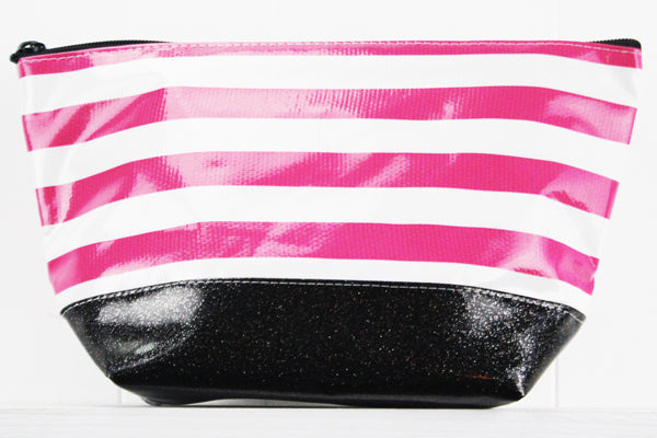 Pink Stripe Oilcloth Large Cosmetic Bag –