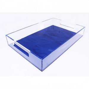 Acrylic  Basic tray with clear sides and color bases. Various sizes available prices range from $40 - $100.